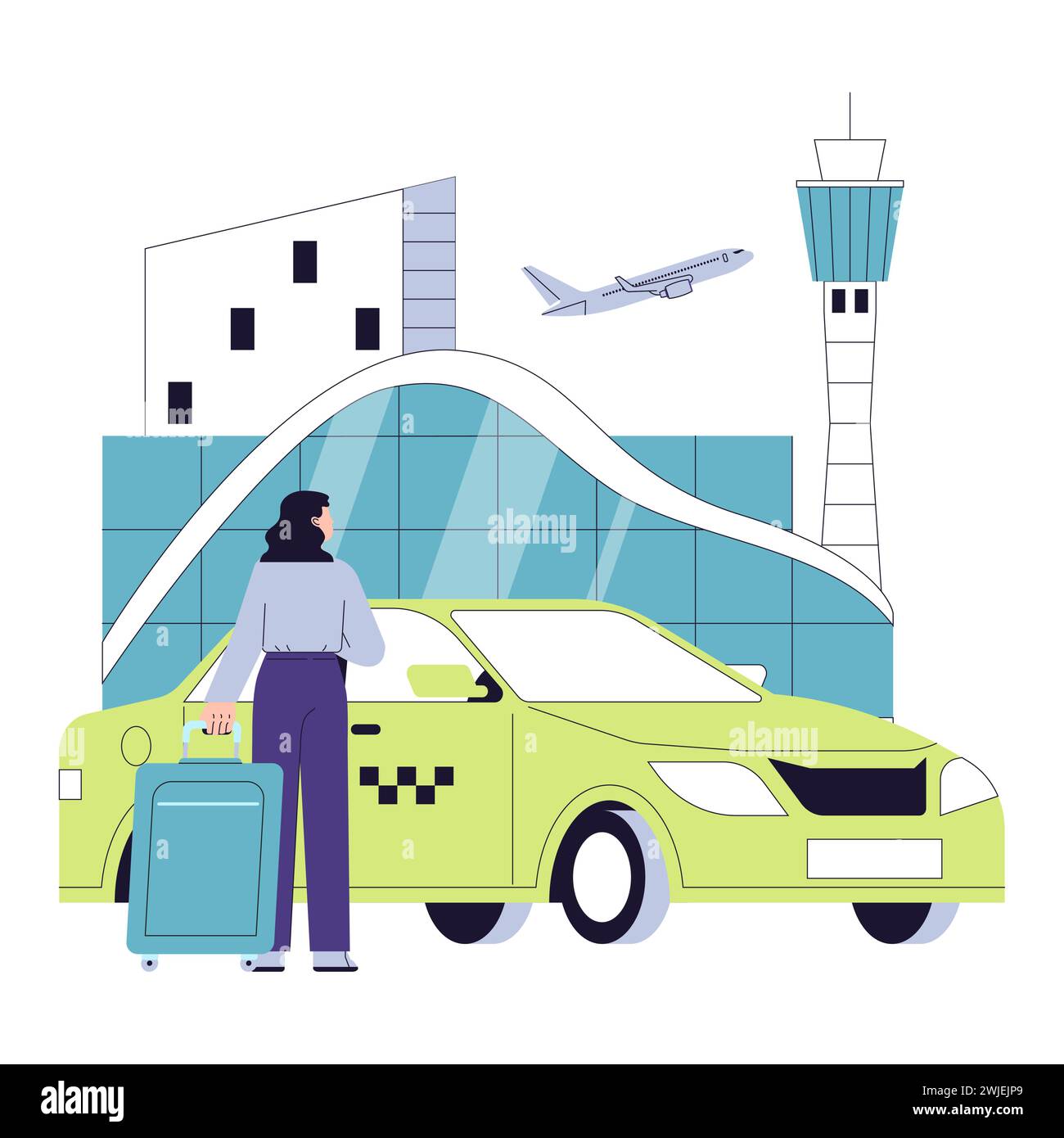 Illustration of a car arriving at an airport